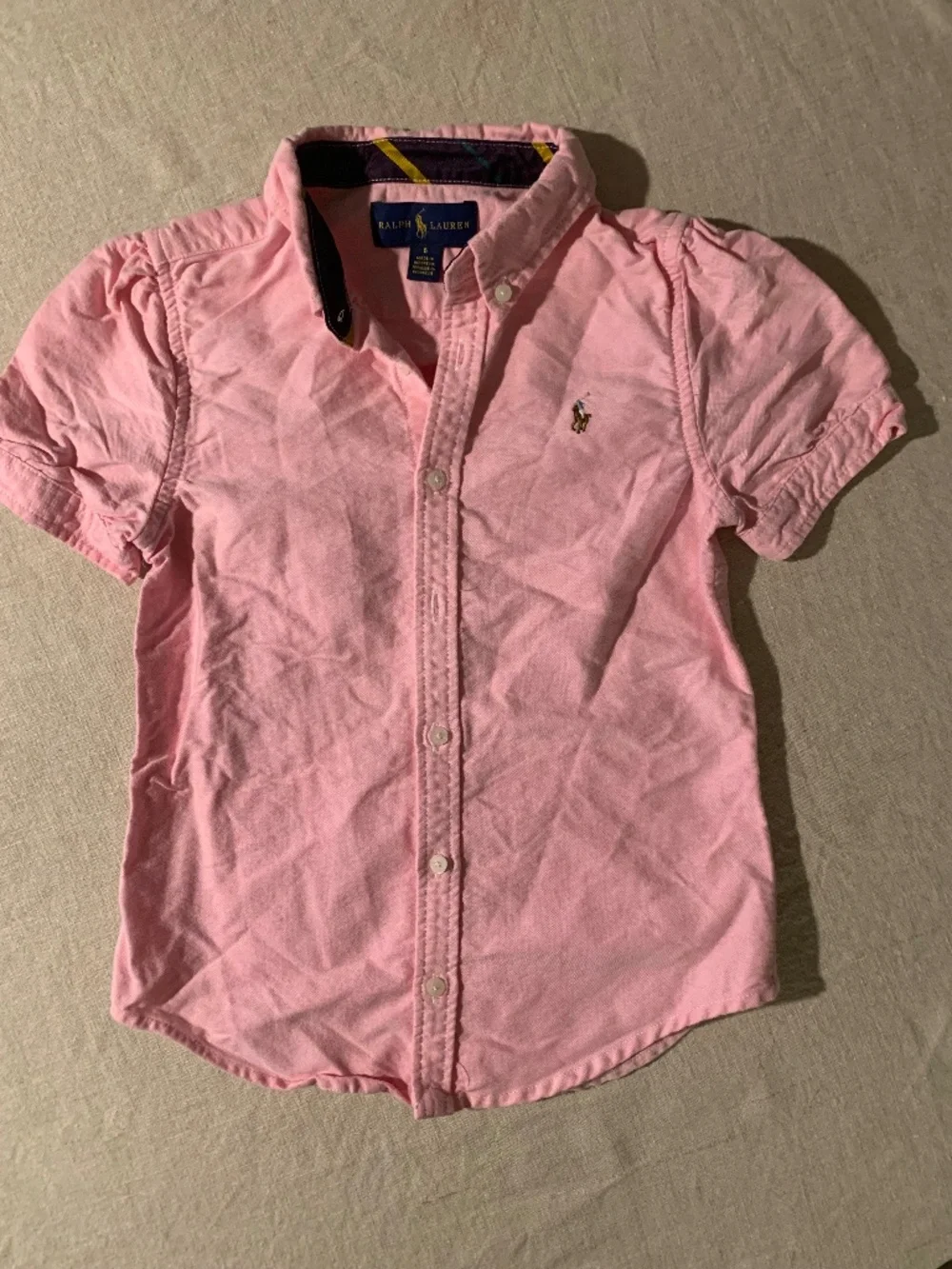 Ralph Lauren Girls Pink Oxford Button Down Shirt Pony Logo Size 6